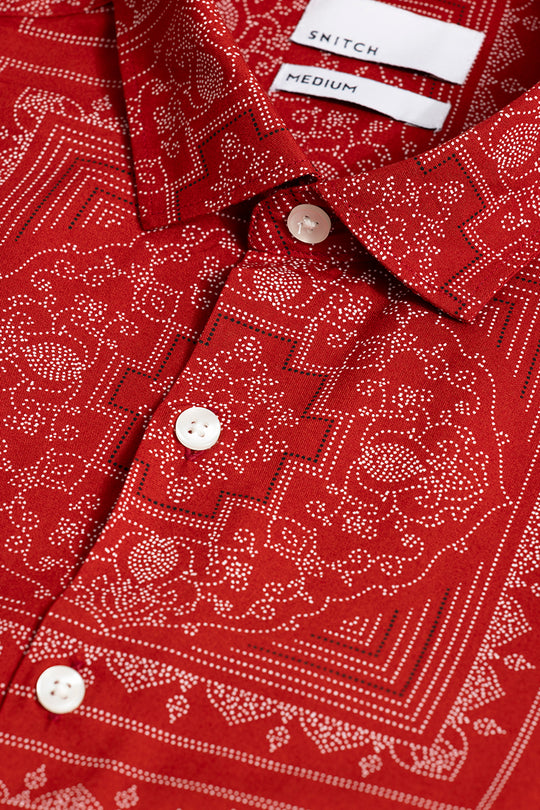 Buy Men's Poetry Paisley Red Shirt Online | SNITCH