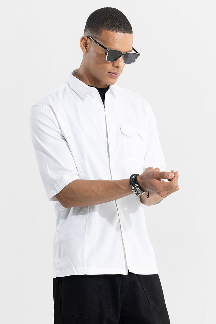 Double V Flap White Oversized Shirt