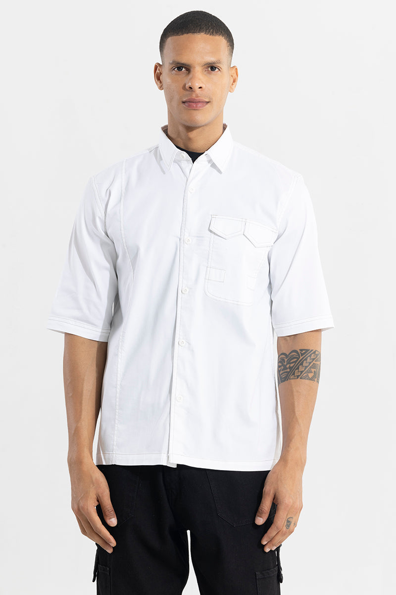 Double V Flap White Oversized Shirt