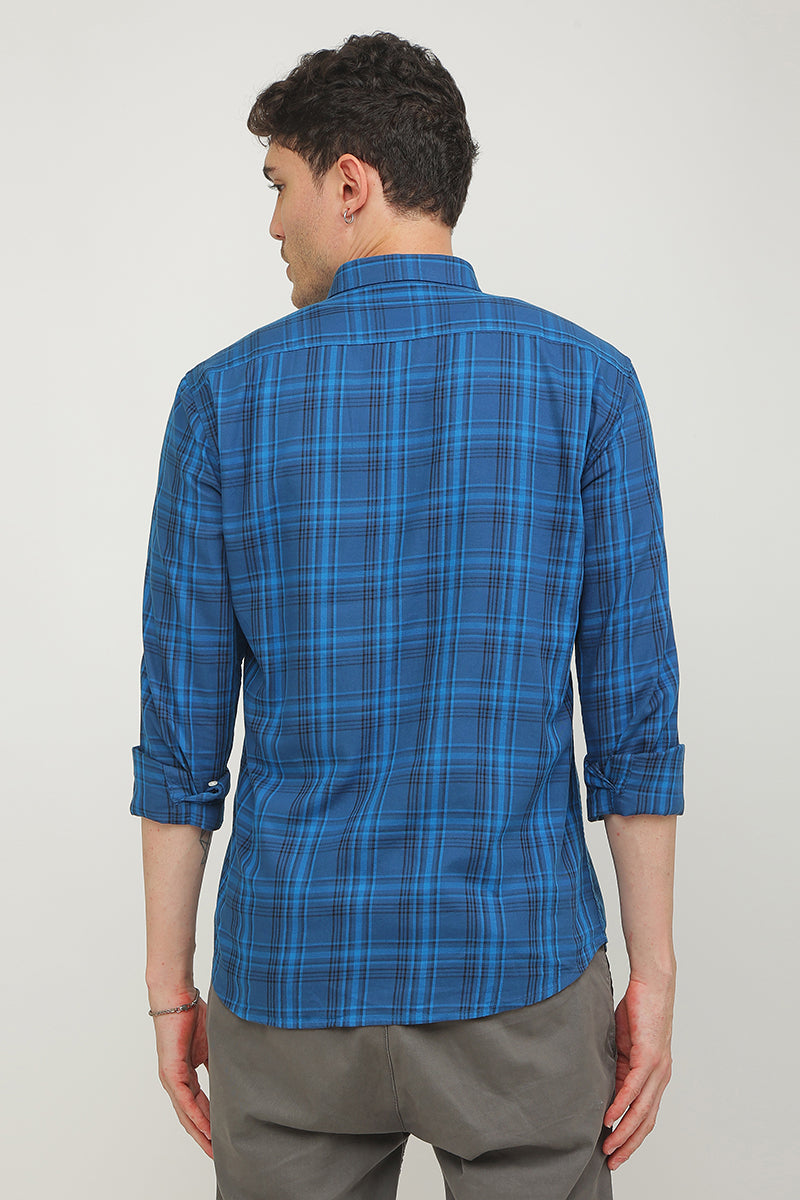 Buy Men's Static Checks Azure Blue Shirt Online | SNITCH