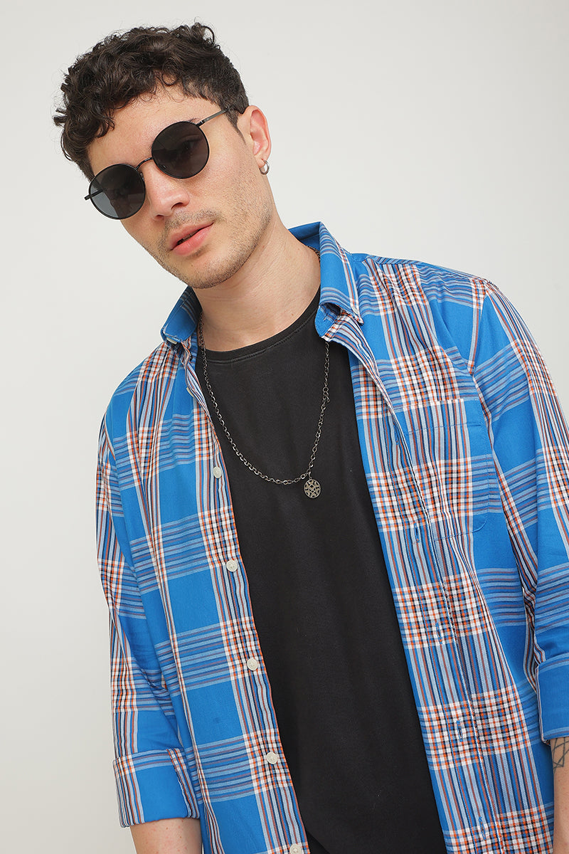 Buy Men's Static Checks Sapphire Blue Shirt Online | SNITCH