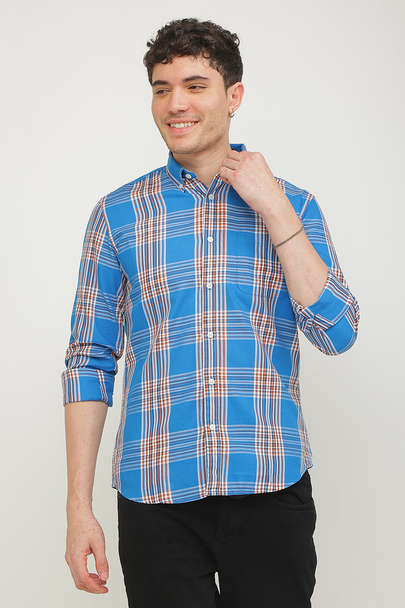 Buy Men's Static Checks Sapphire Blue Shirt Online | SNITCH