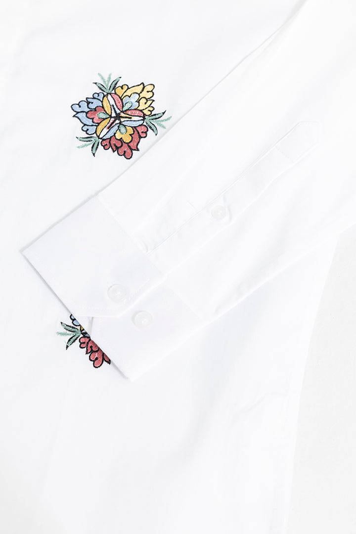 Japanese Floral Embroidery White Shirt