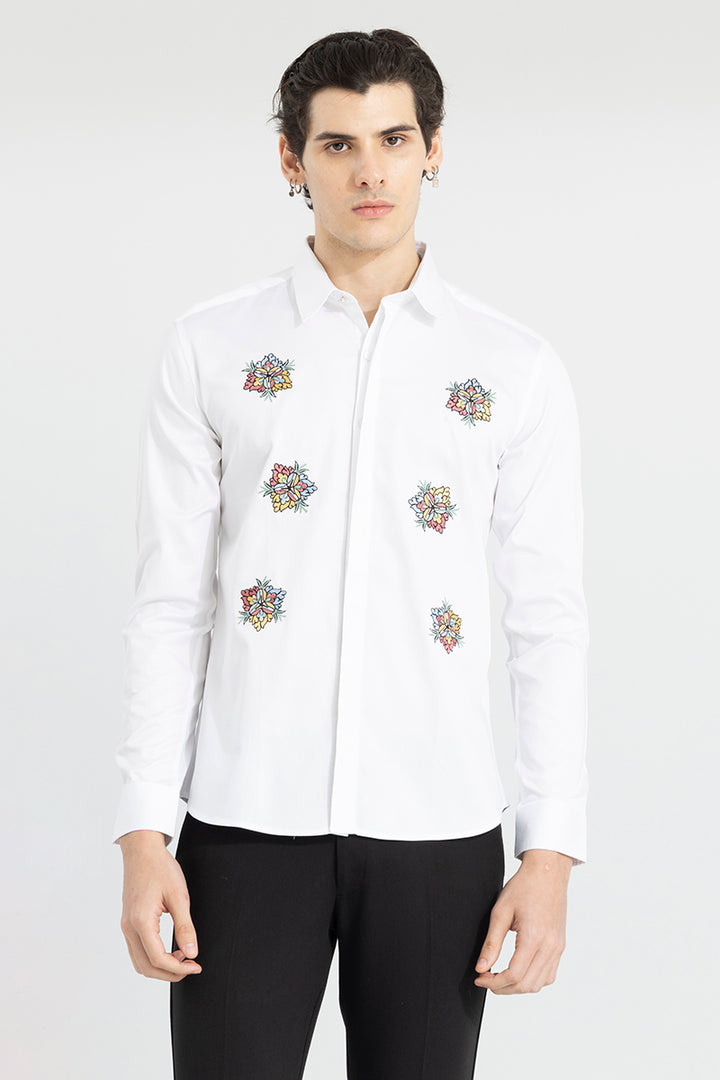 Japanese Floral Embroidery White Shirt