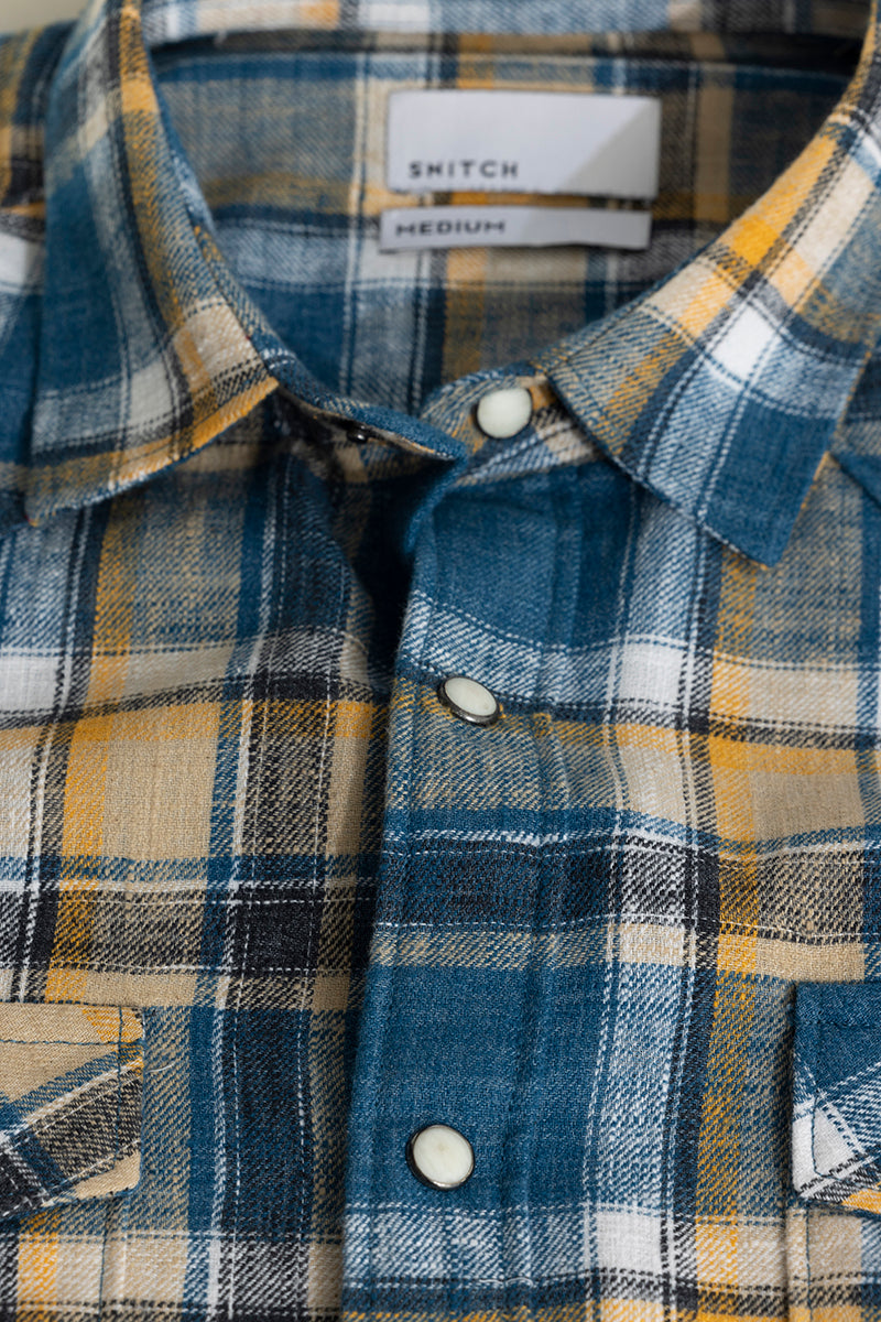 Buy Men's Tartan Tango Blue Checks Shirt Online | SNITCH