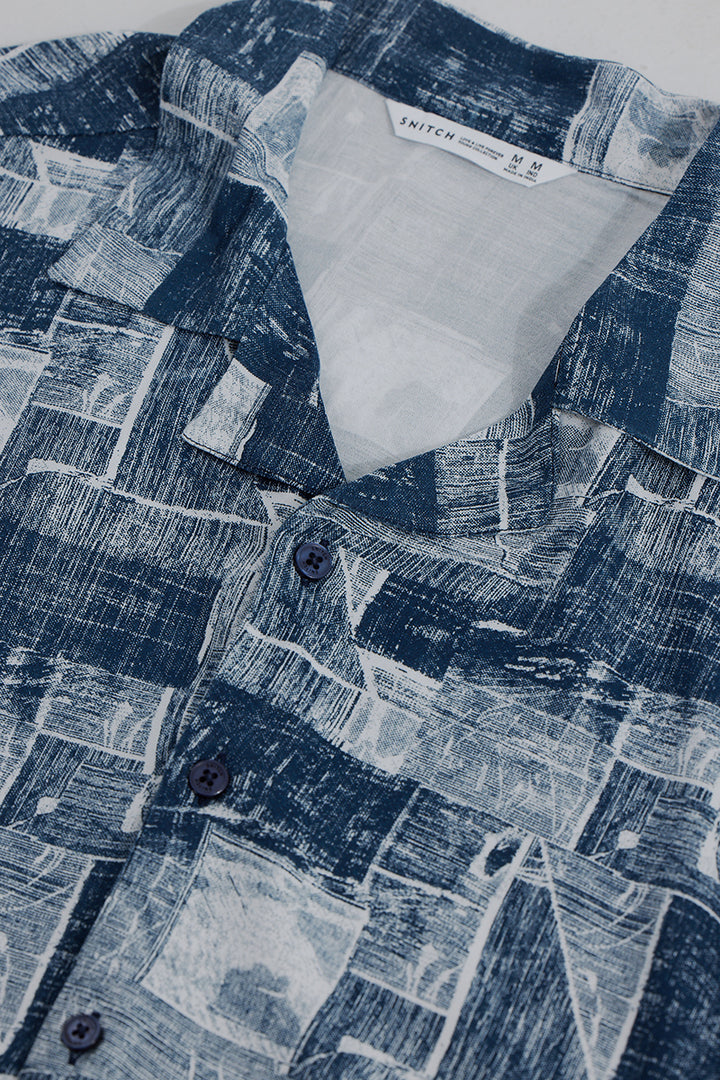 Abstract Squares Dark Blue Oversized Shirt