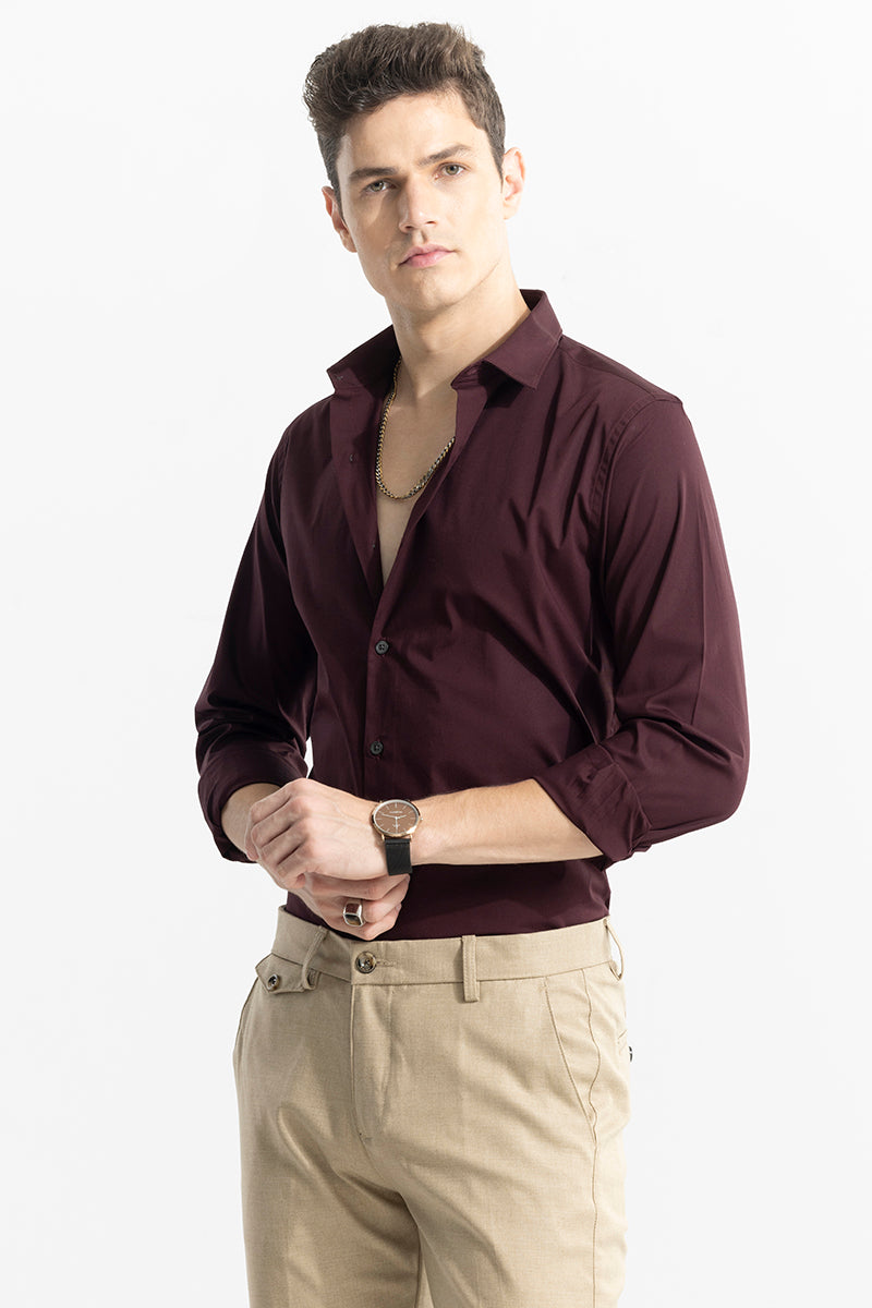 Buy Men Maroon Super Slim Fit Solid Full Sleeves Casual Shirt Online -  647512 | Louis Philippe
