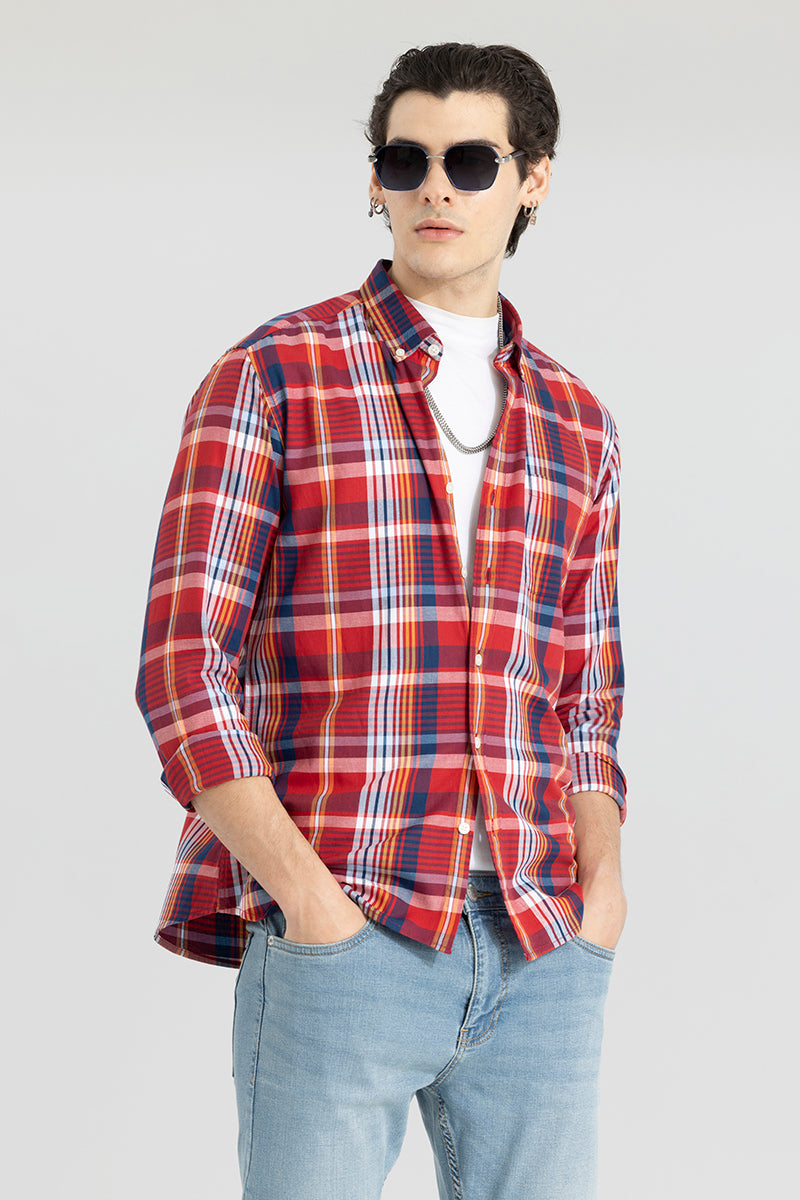 Buy Men's Modest Check Red Shirt Online | SNITCH