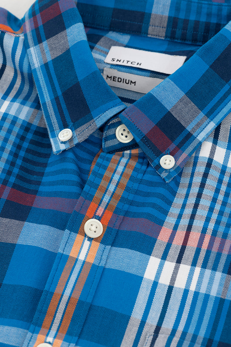 Buy Men's Modest Check Sapphire Blue Shirt Online | SNITCH