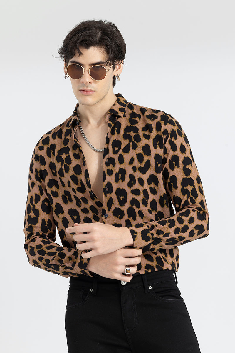Buy Men's Leopard Montage Brown Shirt Online | SNITCH