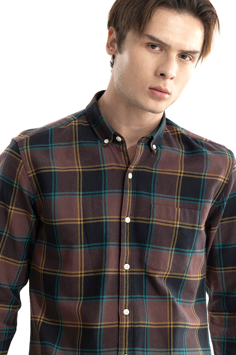 Plaid Vector Check Brown Shirt