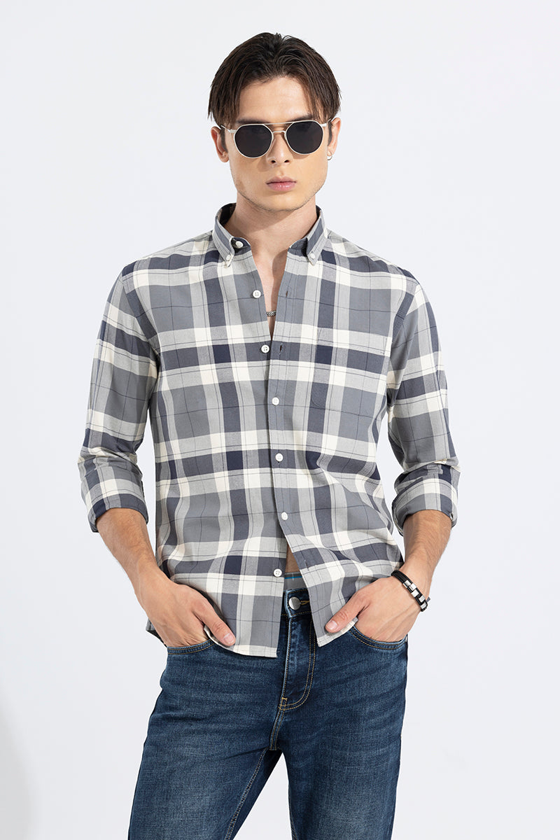 Buy Men's Harbor Check Grey Shirt Online | SNITCH