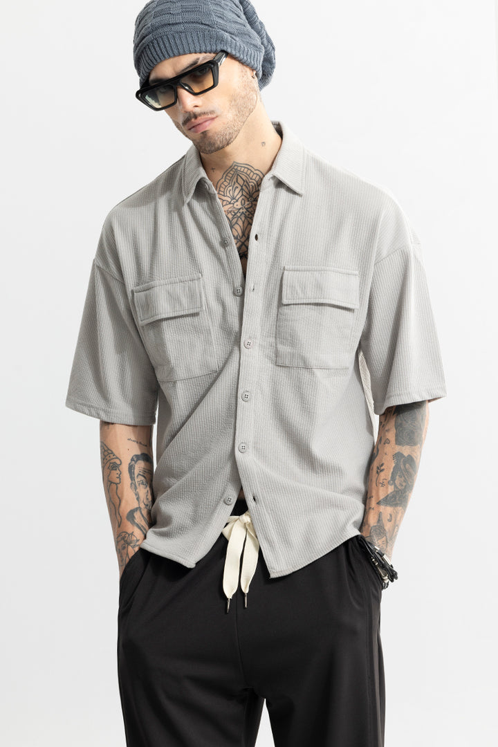 TwinFlap Grey Oversized Shirt
