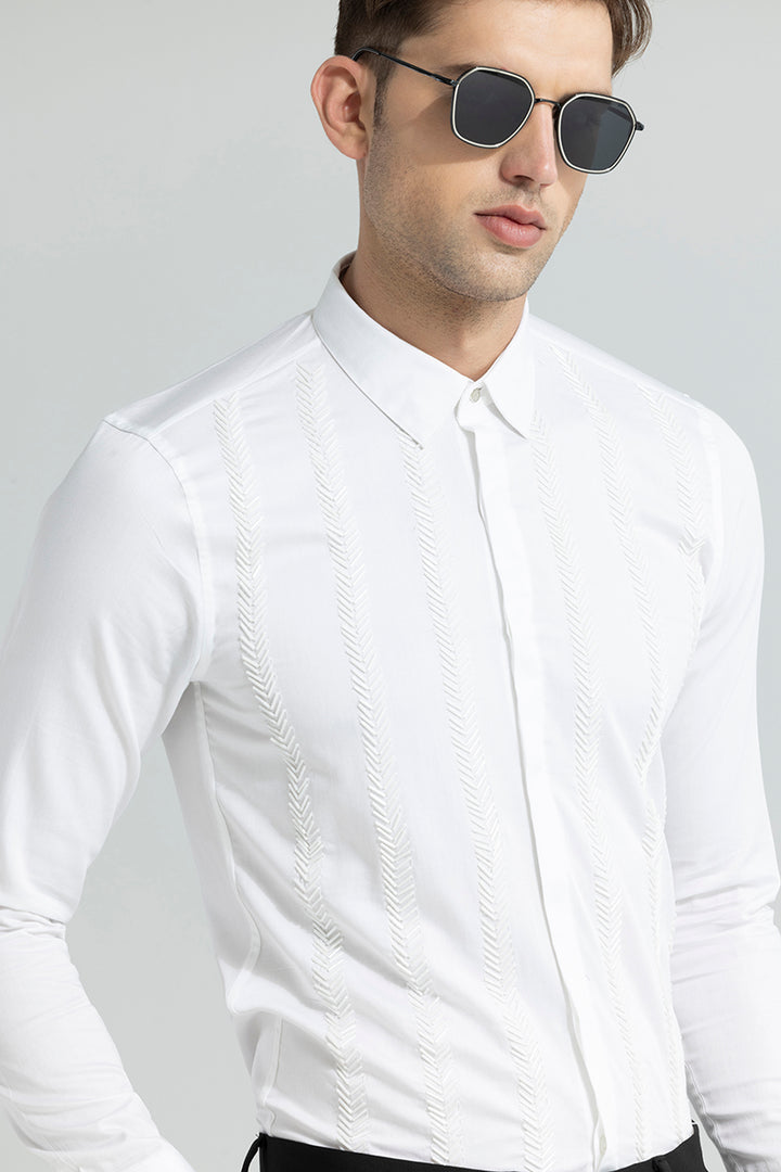 Seamless Strips Beaded White Shirt