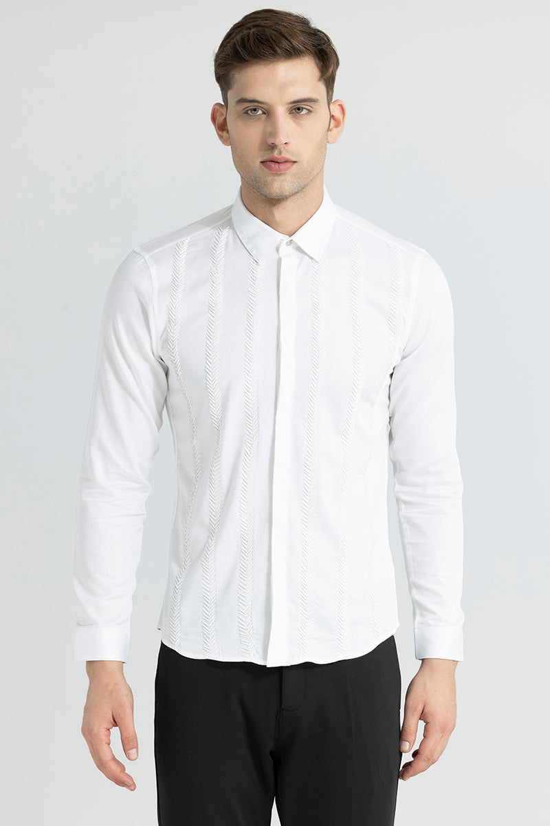 Seamless Strips Beaded White Shirt