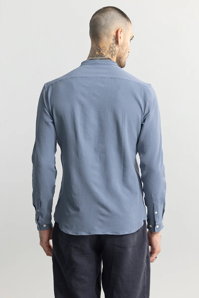 Buy Men's Mandarin Neckline Blue Shirt Online | SNITCH