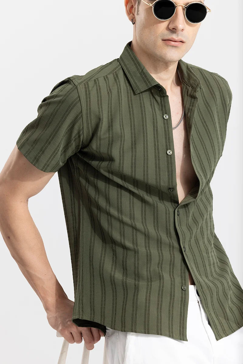 Wrinkled Stripe Olive Shirt