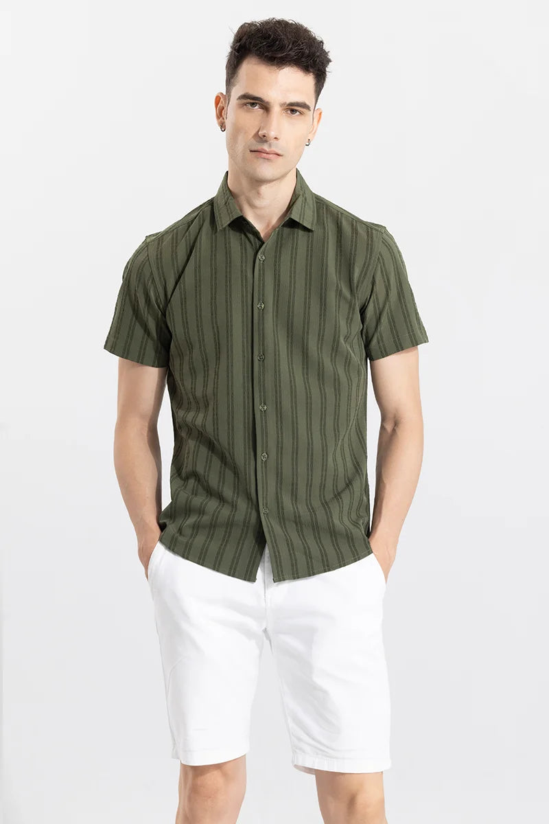 Wrinkled Stripe Olive Shirt