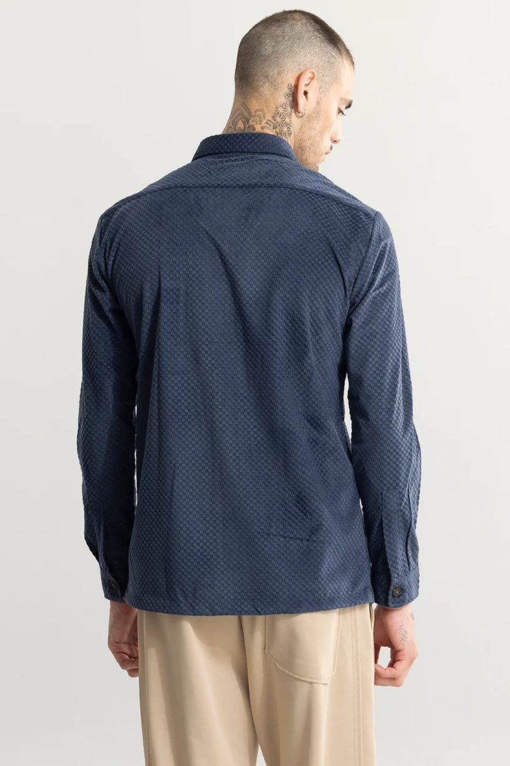 Buy Men's Self Flock Blue Textured Shirt Online | SNITCH