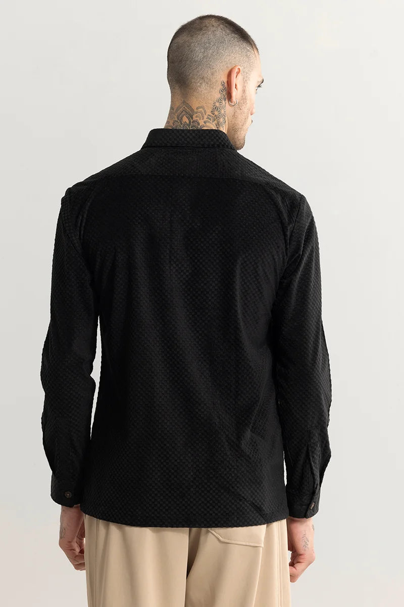 Self Flock Black Textured Shirt