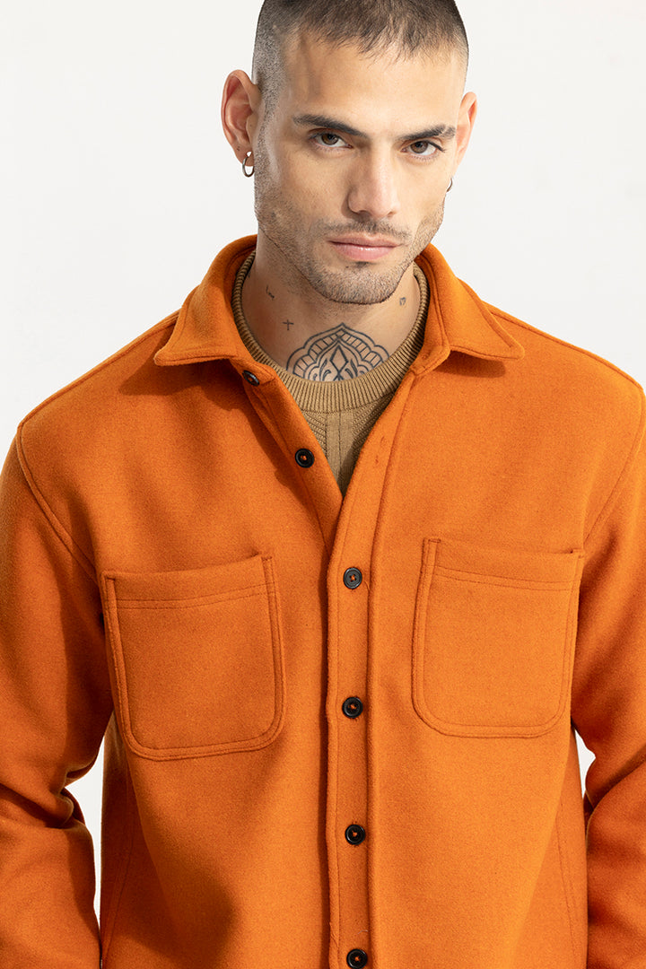 Inferno Burnt Orange Wool Overshirt