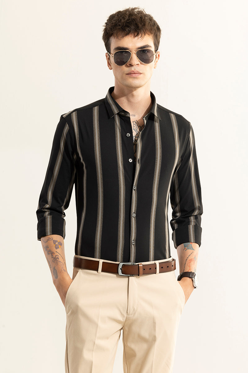 Urban Gold Stripe Black Giza Cotton Shirt