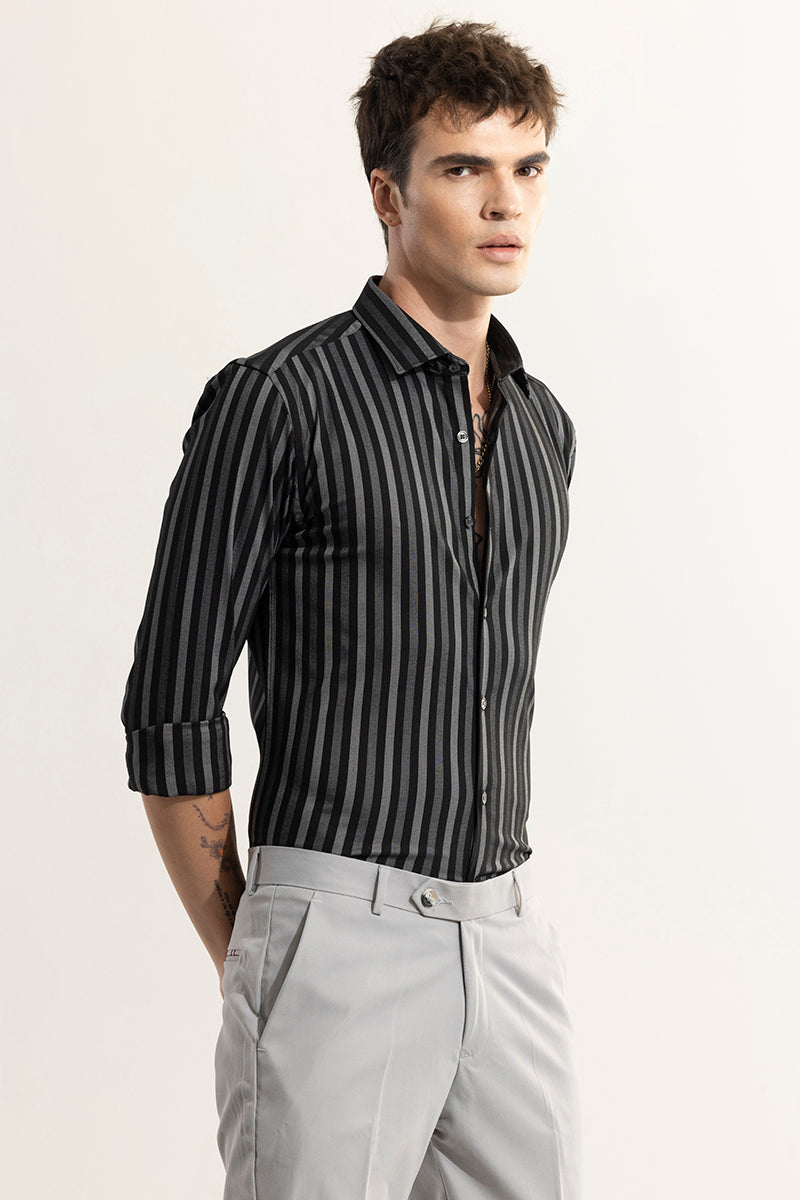 Coastal Stripe Black Giza Cotton  Shirt
