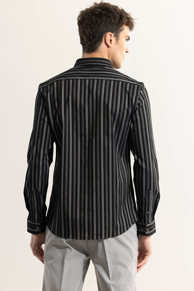 Coastal Stripe Black Giza Cotton  Shirt