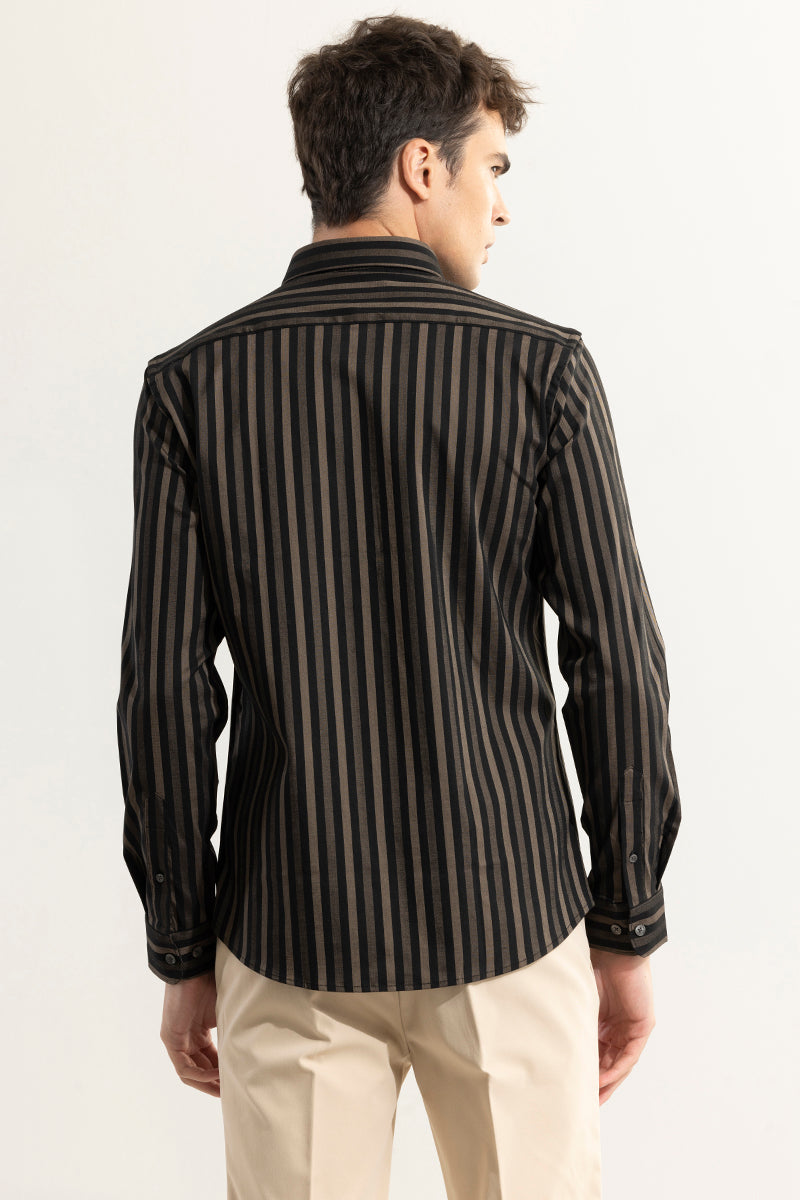 Coastal Brown Stripe Black Giza Cotton Shirt