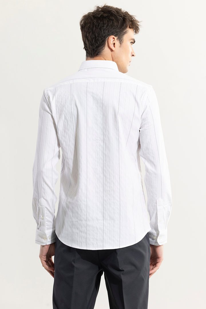 Dual Self Stripe White Giza Cotton Shirt