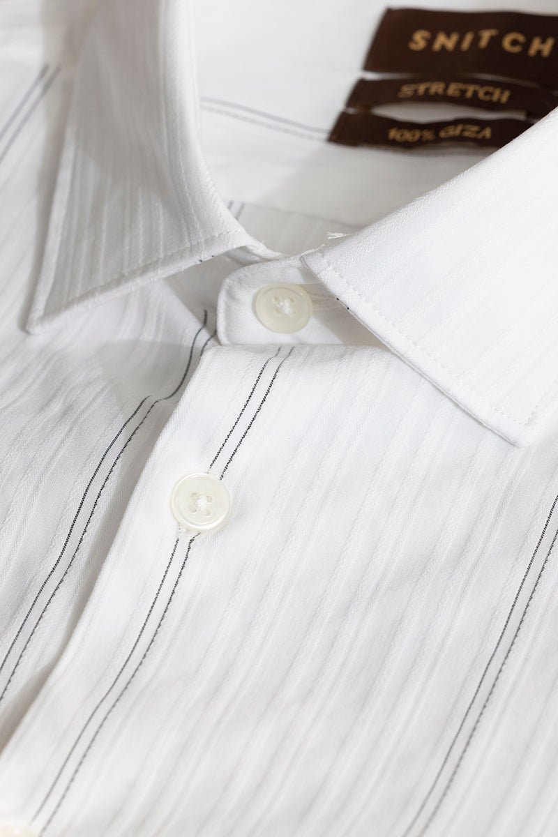 Dual Self Stripe White Giza Cotton Shirt