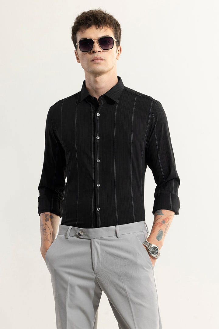 Dual Self Stripe Black Giza Cotton Shirt
