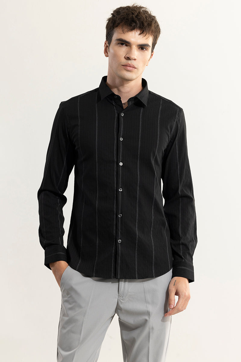 Dual Self Stripe Black Giza Cotton Shirt