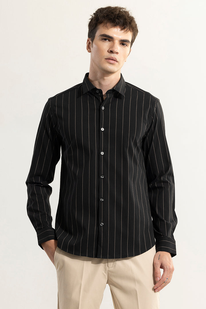 Even Stripe Black Giza Cotton Shirt