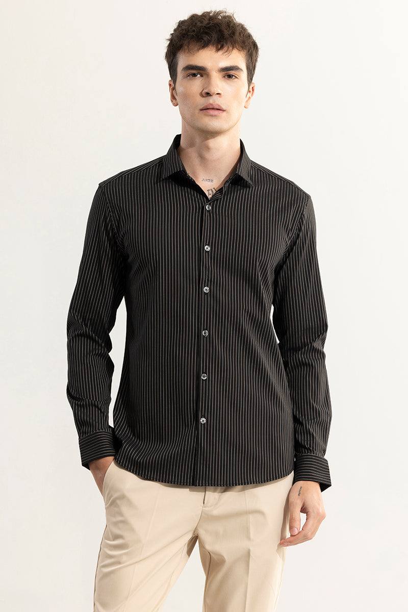 Vintage Brown Line Black Giza Cotton Shirt