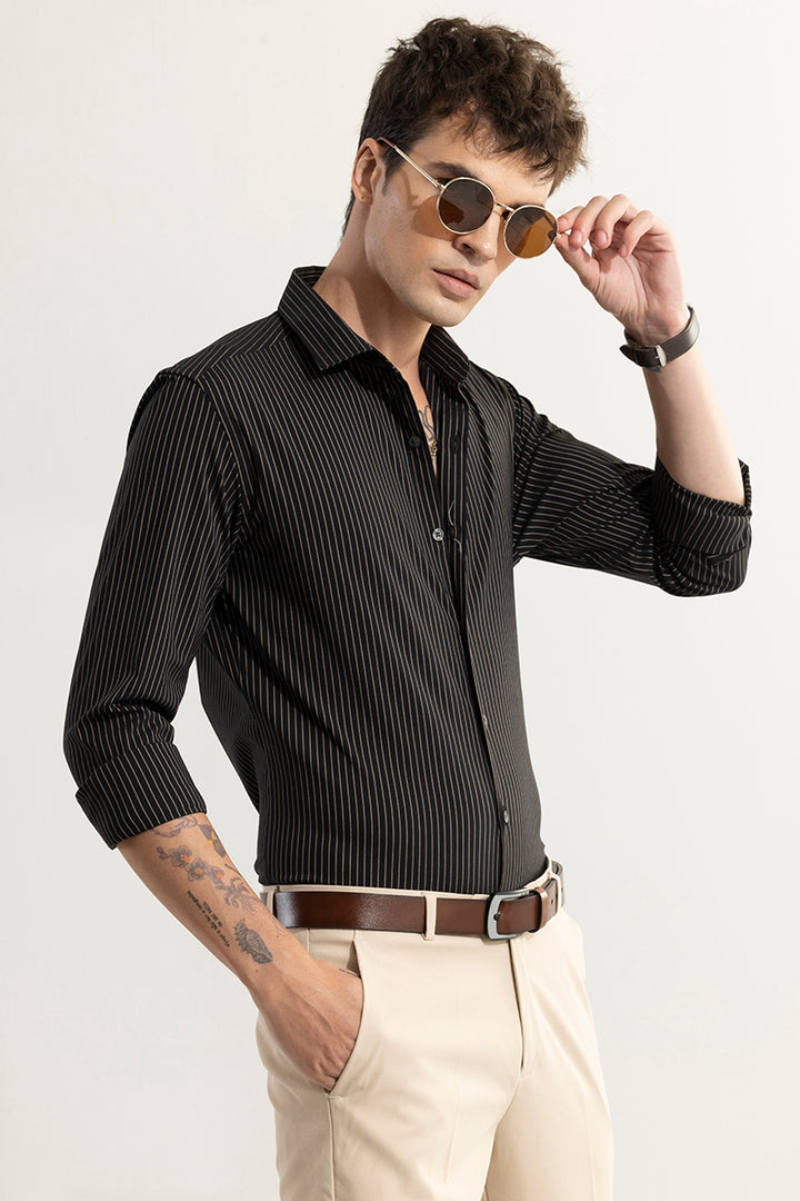 Vintage Brown Line Black Giza Cotton Shirt