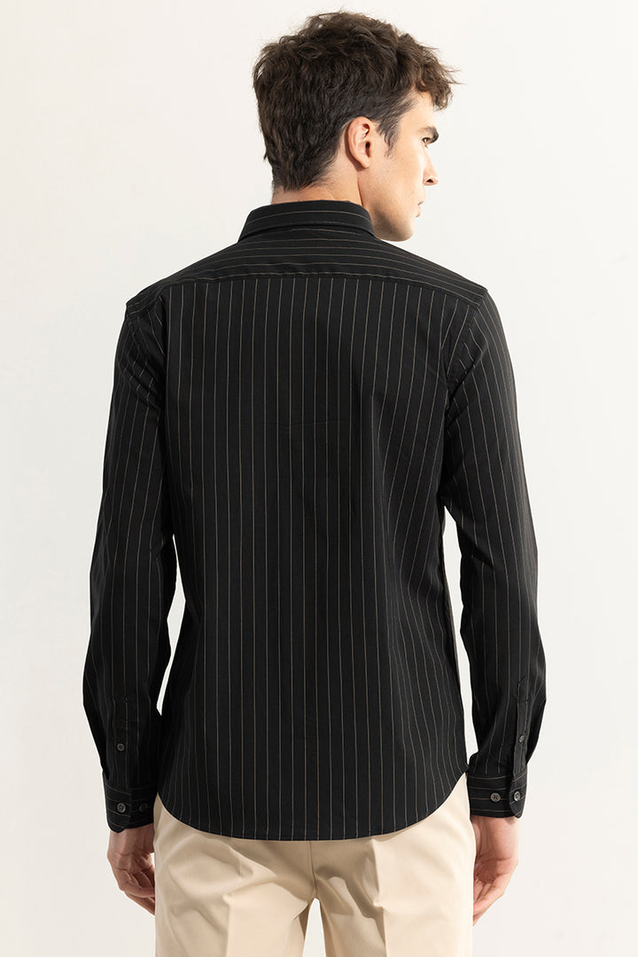 Elegant Brown Stripe Black Giza Cotton Shirt