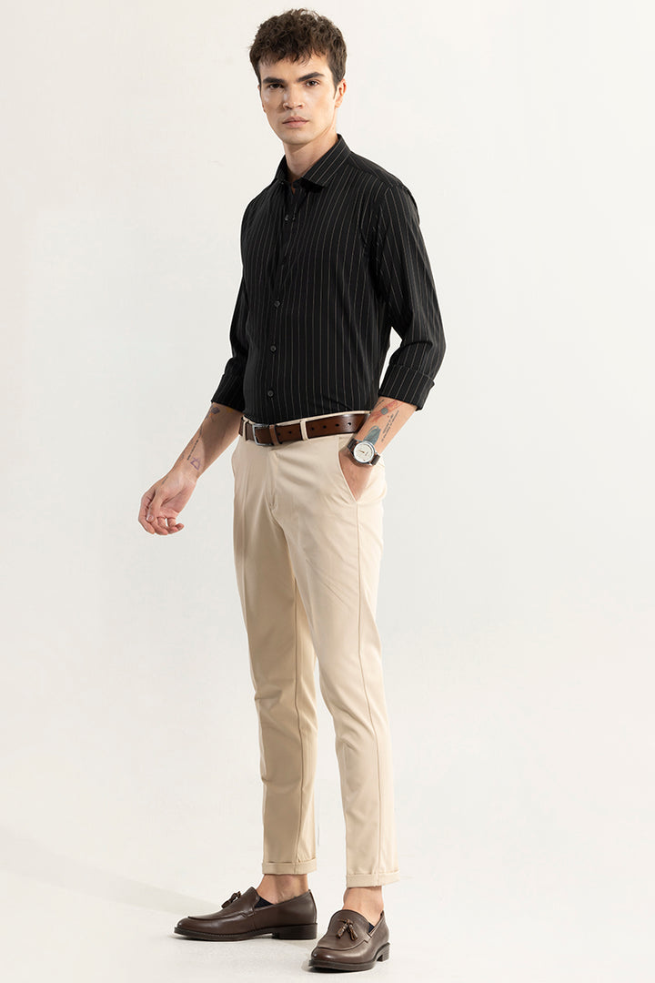 Elegant Brown Stripe Black Giza Cotton Shirt
