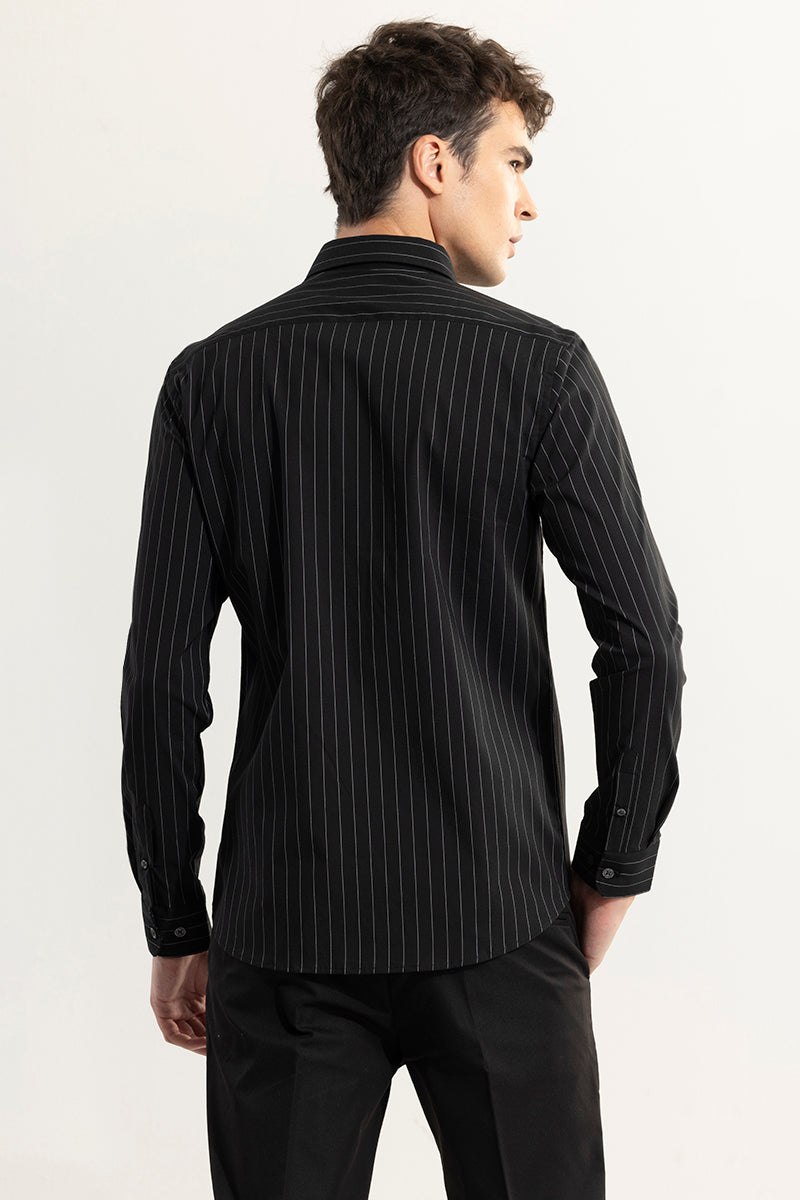 Elegant Silver Stripe Black Giza Cotton Shirt