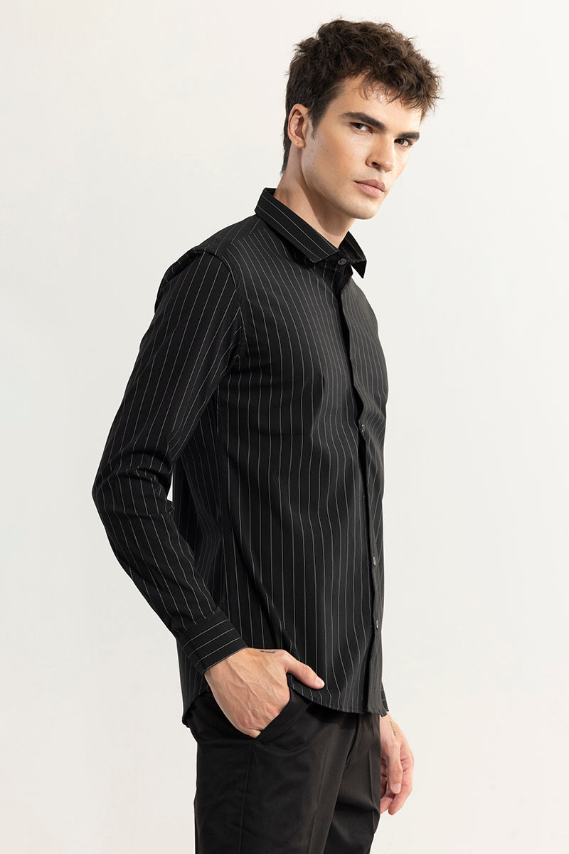 Elegant Silver Stripe Black Giza Cotton Shirt