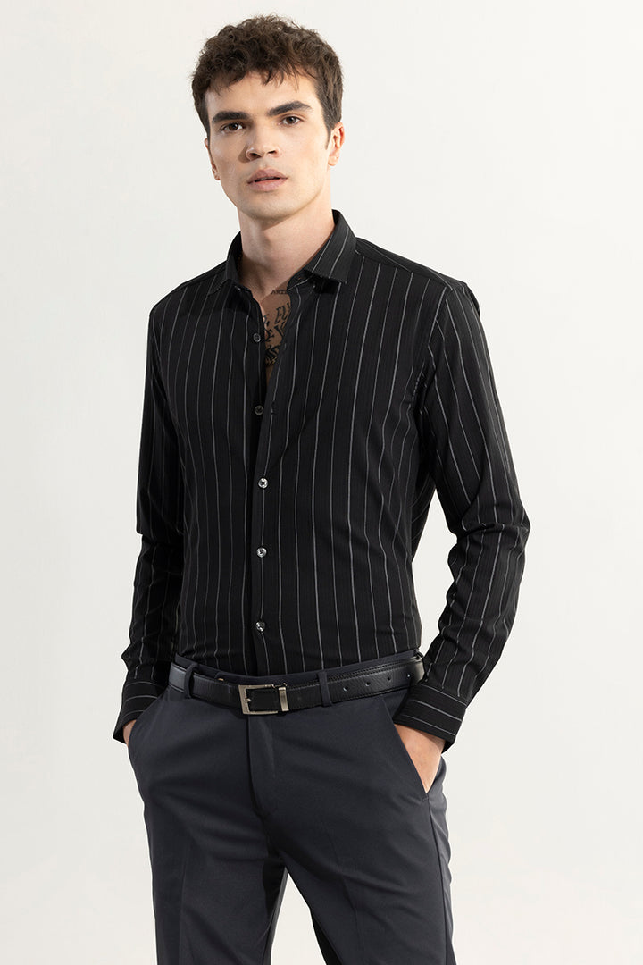 Shadow Stripe Black Giza Cotton Shirt