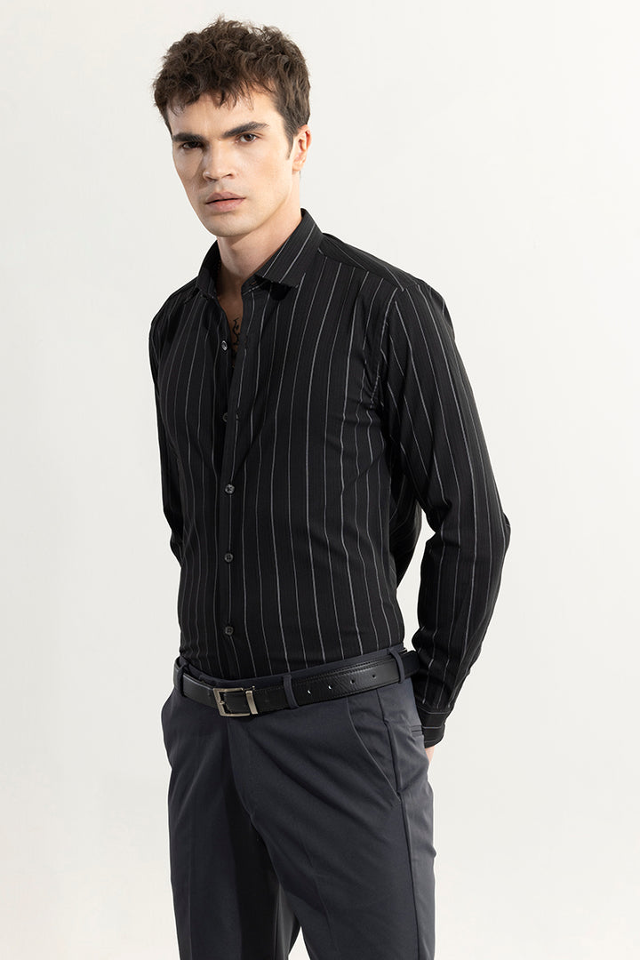 Shadow Stripe Black Giza Cotton Shirt