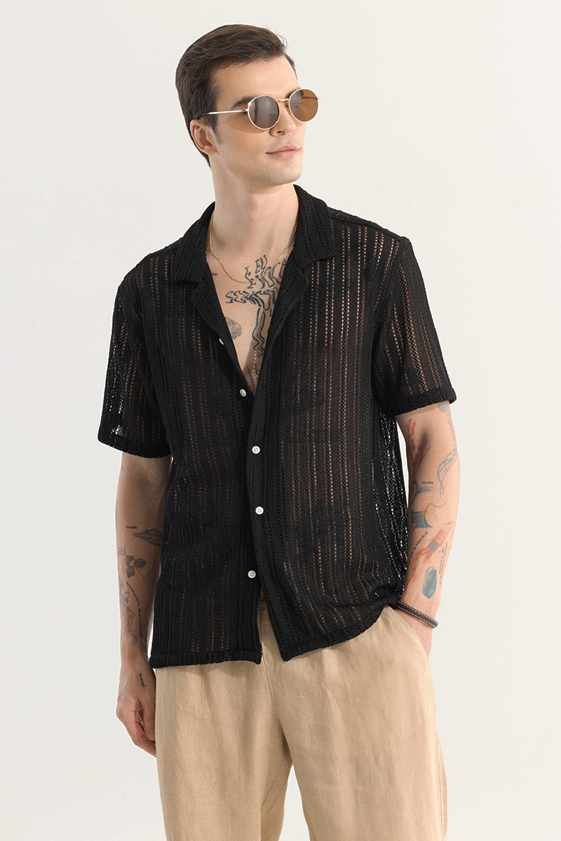 Buy Men's Dotted Stripe Black Hakoba Shirt Online | SNITCH