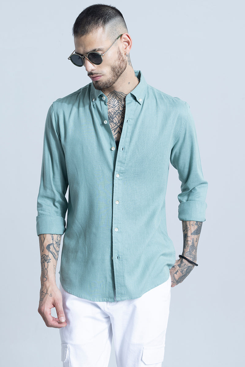 Sleek Style Plain Teal Green Shirt