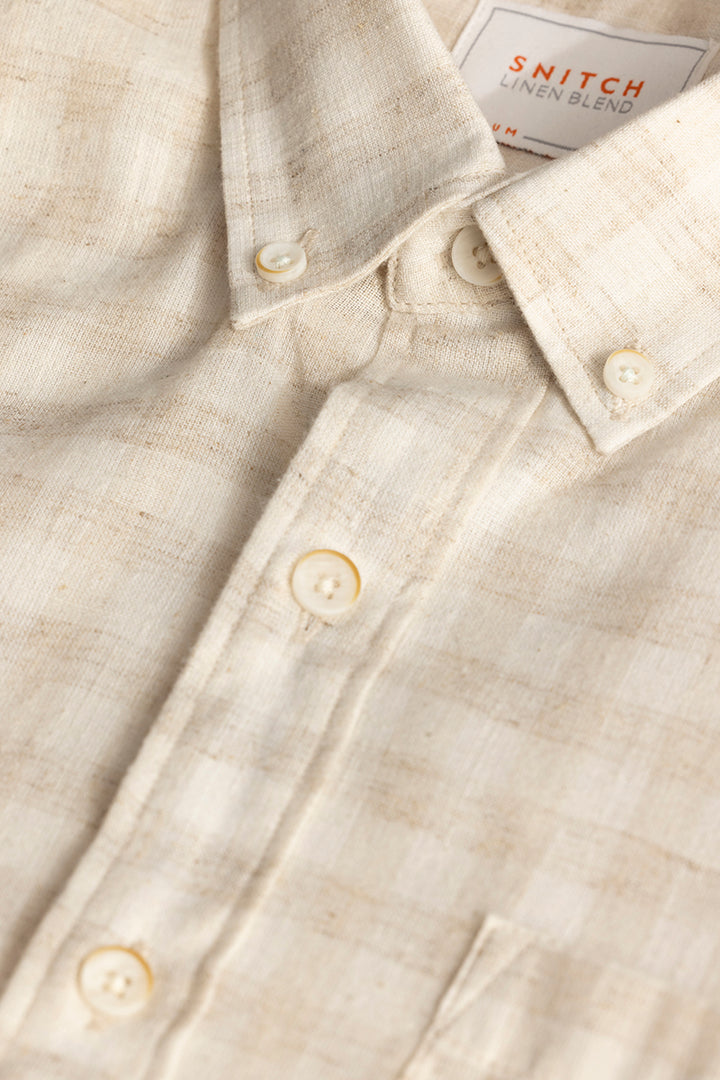 Pattern Mini Check Beige Linen Shirt