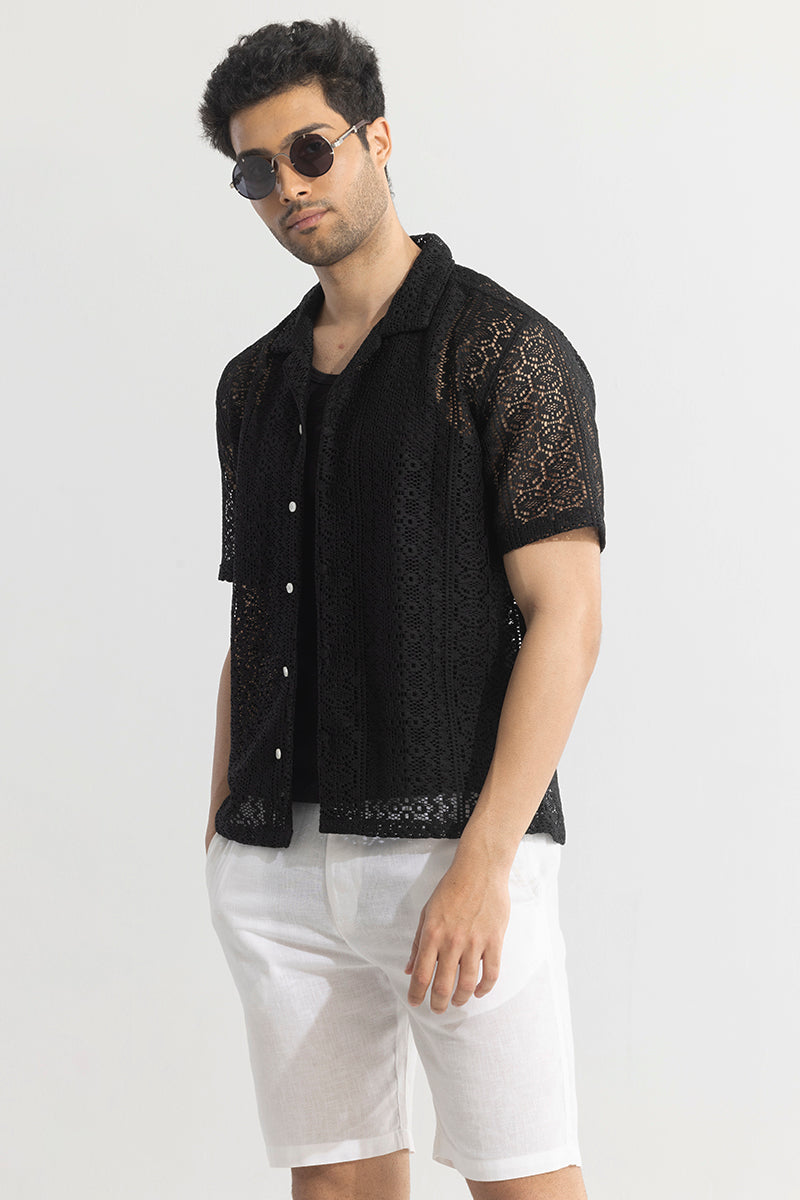 Tailored Vision Black Crochet Shirt