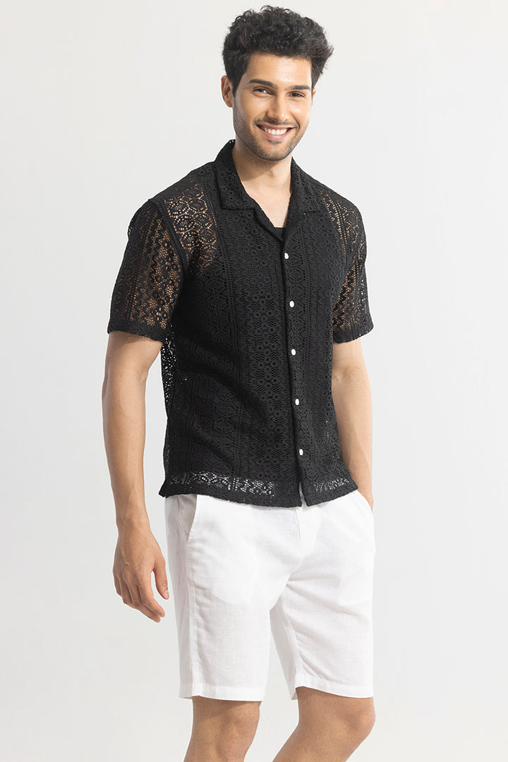Tailored Vision Black Crochet Shirt