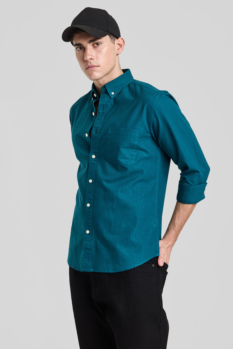Buy Men s Teal Solid Oxford Shirt Online Snitch SNITCH