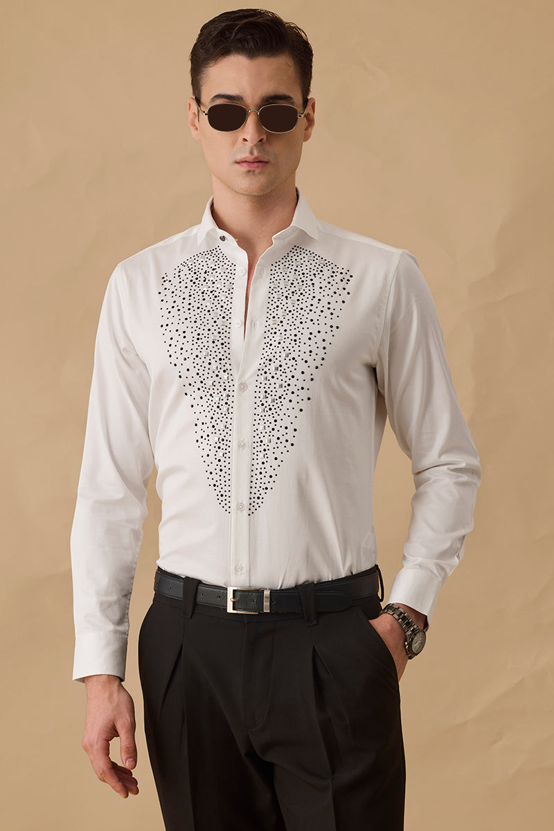 Buy Men's White Embellished Slim Fit Snitch LUXE Shirt Online | Snitch ...
