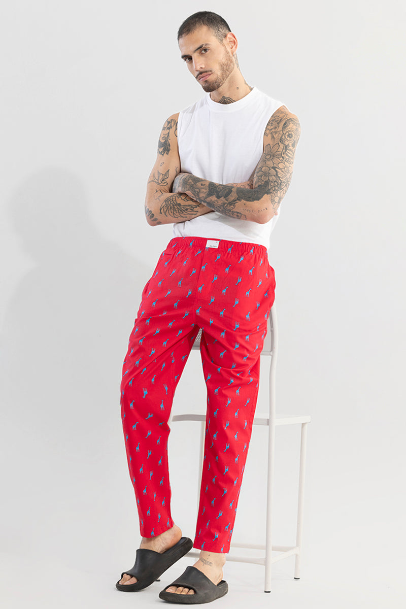 Buy Men s Giraffe Print Red Pyjama Online SNITCH